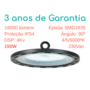 Campânula LED industrial Brasil 200W, IP54, 24000lm, 3 anos garantia