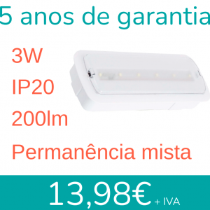 Luz de Emergência LED 3W + Kit Teto Luz, Permanente / Não Permanente