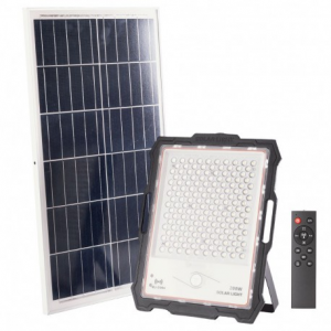 Projetor LED Solar 200W 20000Lm Sensor_Controle Controlo Remoto Painel:5V 35W Bateria: 3,3V 30.000Ma