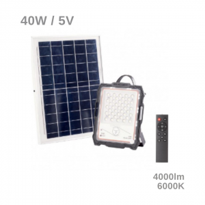 Projetor LED Solar 40W 4000Lm Sensor_Controle Controlo Remoto